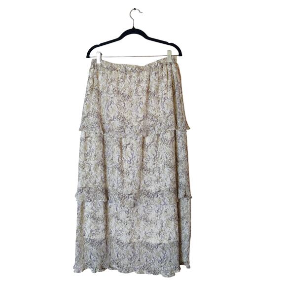 Udel NY Textured Print Tiered Gauzy Layered Fairy Midi Skirt Large Sage Floral - Picture 3 of 9